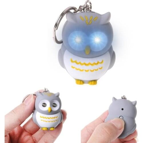 Funny LED Light 3D Cartoon Owl Keyring Sound Hooting Key Chain Key Gift Kid Toys