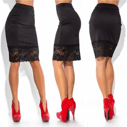 Lady Sexy Formal Stretch Short Lace Mini Skirt Women High Waist Pencil Skirt Red Black Skirt