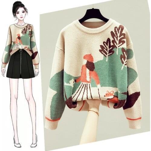 Ladies Sweaters 2020 Spring Autumn New Cute Cartoon O-Neck Sweater Women Plus Size Knitted Pullover Tops Pull Femme Jumpers Y74