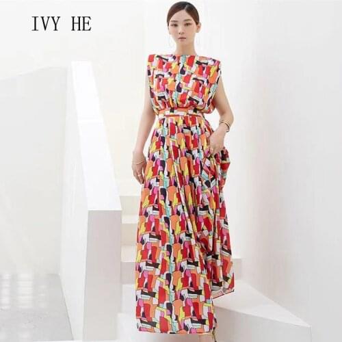 IVY HE High Quality Summer Dress Woman Clothing Light Luxury Fashion Broken Flower High Waist Long Dress Traf ZA Party Dresses