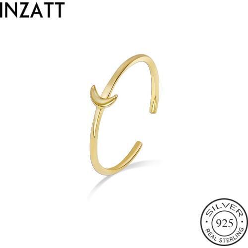 INZATT Real 925% Sterling Silver Minimalist Moon Adjustable Ring For Women Party Classic Fine Jewelry Geometric Cute Accessories