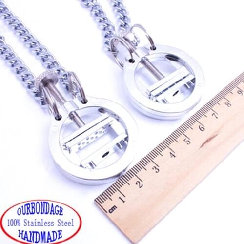 Ourbondage Rounded Hard Clover Nipple Clamps Clips With Chains Adult Sex Toys For Women
