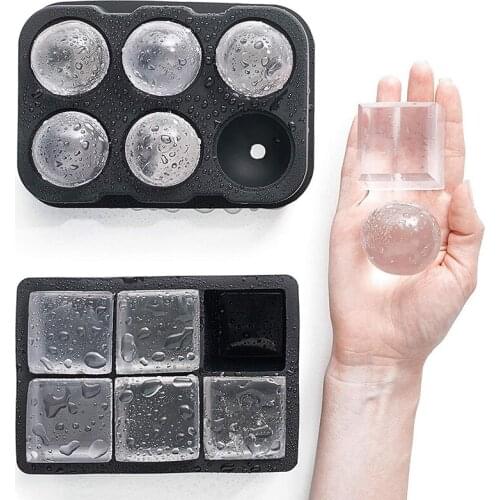 1Pc Silicone Ice Cube Mold 6 Cavity Large Ice Cube Tray Bar Whisky Ice Ball Maker Square Round Ice Mold Kitchen Accessories