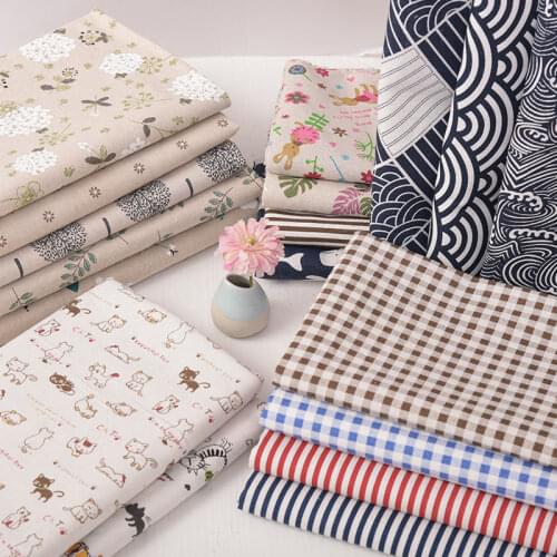 100*150cm Linen Cotton Plaid Printing Fabric By Meter DIY Sewing Tablecloths Material Home Decoration Floral Cloth