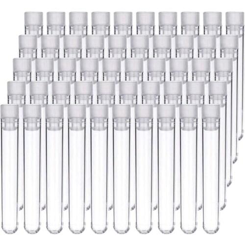 100Pcs Clear Plastic Test Tubes with White Screw Caps Sample Containers Bottles Push Caps 12X75mm