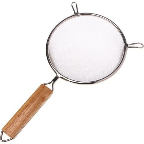 2020 New Stainless Steel Double Mesh Strainer Colander Sieve Sifter Wooden Handle 5 Siz For kitchen