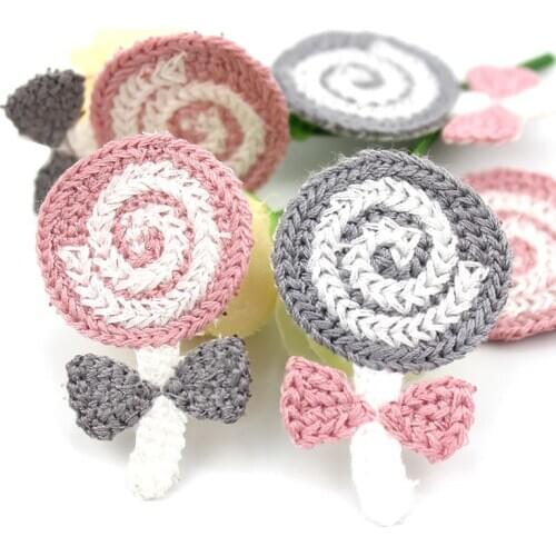 24PCS 3*4.5cm Bowknot Lollipop woolen yarn Stick on patches For Clothing headwear Accessories Appliques Sewing Decor Crafts