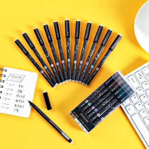 4 pcs/lot 0.5mm Novelty Dark Galaxy 12 Zodiac Erasable Gel Ink Pen Signature Pen School Office Examination Stationery Supply