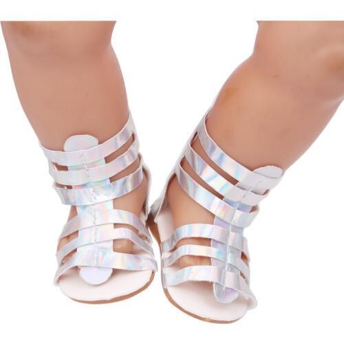 43 cm baby dolls shoes new born shiny sandals Red gold silver white dress shoes Baby toys fit American 18 inch Girls doll g144