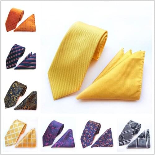 8cm Formal Necktie Set Jacquard Woven Ties Sets Unique Floral Striped Geometric Tie with Pocket Square