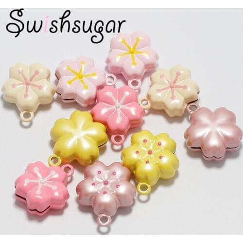 2 Size Colorful Sakura Jingle Bells Good Luck Charms Necklace Pendant Accessories Jewelry Craft Findings