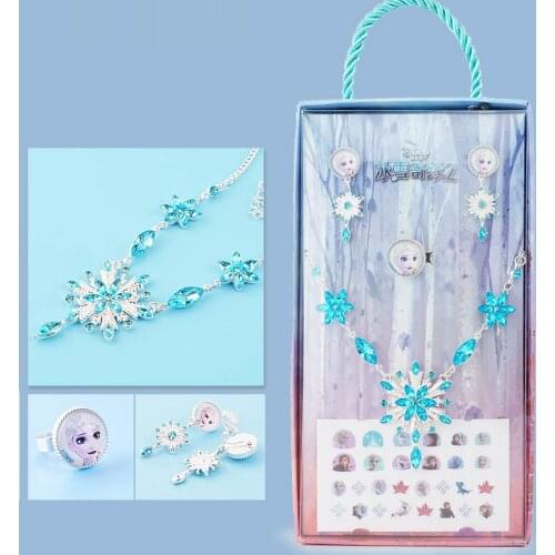 5PCS/set Disney Ice and snow Wonderland children Necklace Earrings Ring Gift Box Girl family dress up birthday Christmas gift