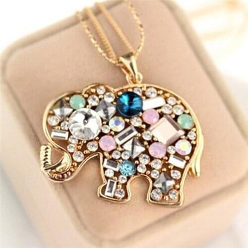 Lucky Lovely Elephant Long Sweater Necklace Long Chain Crystal Necklace for Women Pendant Necklaces 70 cm Fashion Jewelry