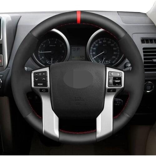 For Toyota Land Cruiser Prado Land Cruiser Tacoma Tundra Black Genuine Leather Car Steering Wheel Cover