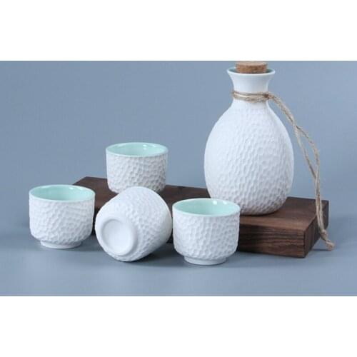 Japanese Style Sake Flagon Set With 4 Wine Mug Cups Hip Flasks Ceramic Crafts Liquor Saka Stoup Wine Pot Suit Bottle For Alcohol