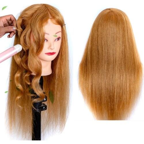 Practice Head Hairdresser Hair Doll Mannequin Head for Hairstyles With 100% Real Hair Honey Blonde Natural Hair 60 cm For Women