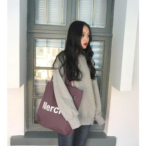 Girls Bag Canvas Tote Bag Letter Casual Solid Letter OPEN SOFT Shoulder Bag Handbag High-Capacity Sjopping Bag Simple Merci