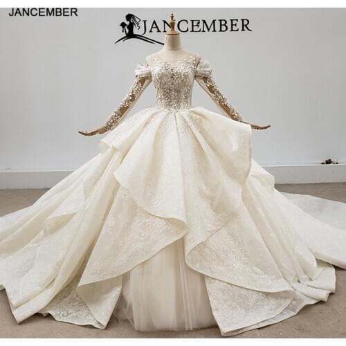 HTL1635 White Lvory Large Piece Of Beaded Sequin Flowers Wedding Dress 2020 Off The Shoulder Lace Up Back فساتين افراح