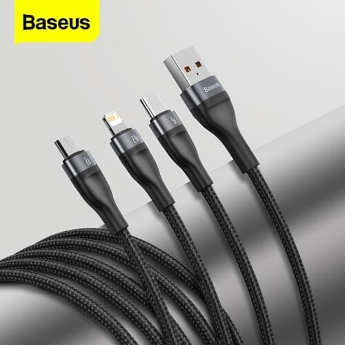 Baseus 5A Type C Cable For Huawei Samsung Xiaomi Fast Charging USB Cable For iPhone 11 Micro USB Charger Cable 3 in 1 Data Wire