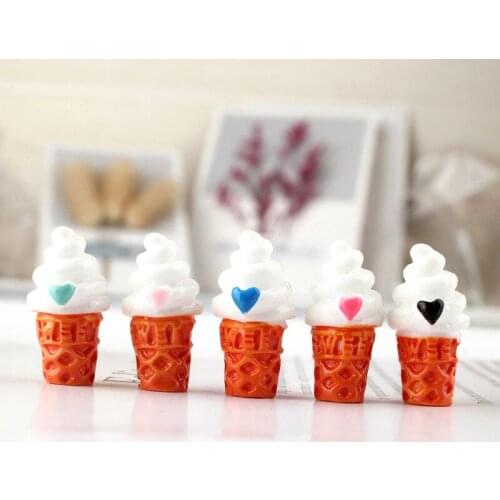 200pcs 13*24mm Sweet Cream Ice Cream Cabochon, Resin Love Heart Cone Simulation Food Charm, DIY Jewelry Pendant Accessories