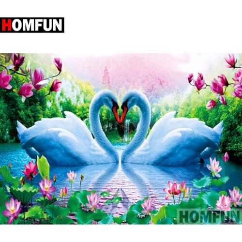 HOMFUN Full Square/Round Drill 5D DIY Diamond Painting "Swan lotus landscape" Embroidery Cross Stitch 3D Home Decor Gift A16864