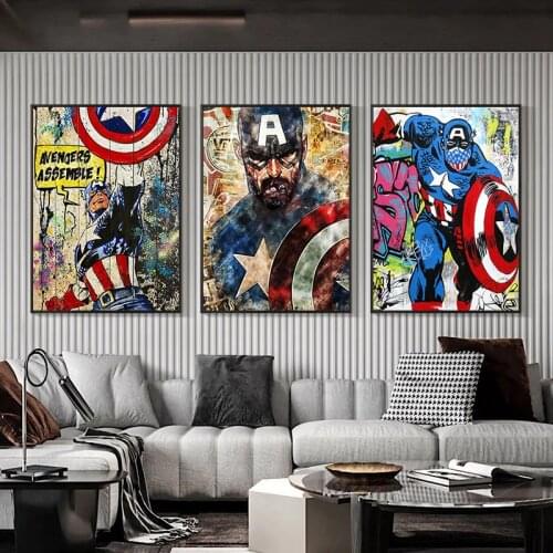 Marvel Avengers Movie Super Hero Canvas Painting Captain America Posters and Prints Graffiti Art Wall Art Picture for Home Decor