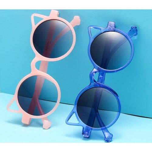 2 PCS Cute Red Cat Ear Kids Sunglasses Girls Pink Purple Children Glasses Baby Boys Round Eyeglasses Trends 2021 Party Outdoor