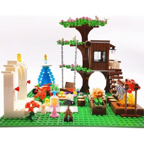 Trees House Building Blocks Bricks for Children MOC Wedding Fountain Toys Bloques Compatible City Friends Blocks Girls Boys Gift