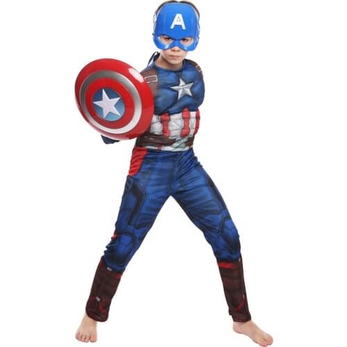 Halloween Boy Superhero Captain Costume Kid Purim Muscle Chest America Child Childrens Day Fancy Dress