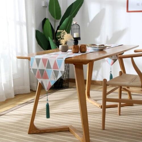 Nordic Style Color Abstract Triangle Table Runner Modern Tea Table Shoe Cabinet TV Cabinet Decoration Tassel Side Table Runner