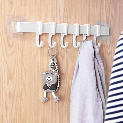Multifunction Storage Hook Holder 6 Hooks Wall Door Holder Hanger Rack For Bathroom Kitchen Sponge Scoop Home Storage Organizer