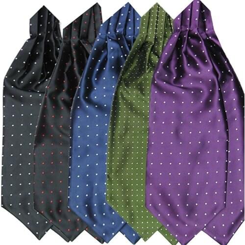 Mens Fashion Smooth Polka Dots Print Ascot Tie Neck Tie Silk Blend Scarf Cravat