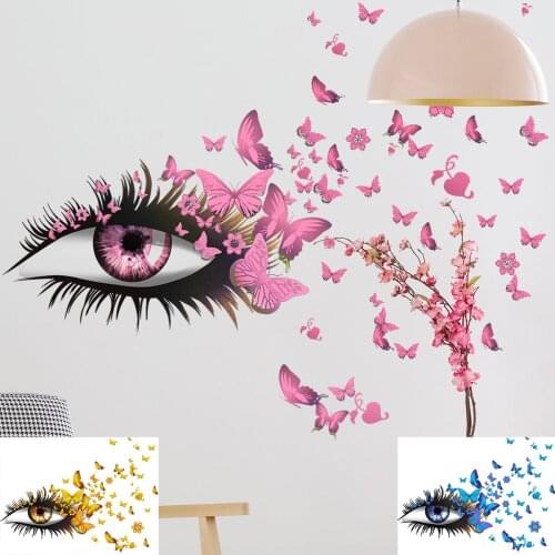 3 Colors Sexy Girl Eyes Butterfly Wall Stickers For Beauty Girls Room Decor DIY Home Decals Vinyl Mural Decal Posters