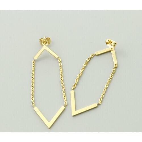 Engagement Jewelry Stainless Steel Long Chain Chevron V Drop Earrings For Women Gold Color Statement Earring Boucle D'oreille
