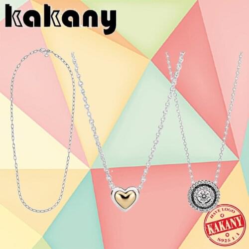 2021 New High-Quality 100% 925 Sterling Silver Gold Heart-shaped Necklace, Fashion Original Diy Jewelry Gift For Women