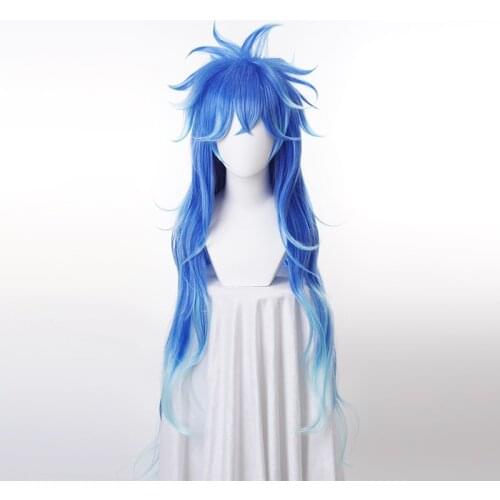Idia Shroud Wig Cosplay Hercules Hades Synthetic Hair Halloween Men Women Unisex Role Play Mixed Blue Long Wig + Wig Cap