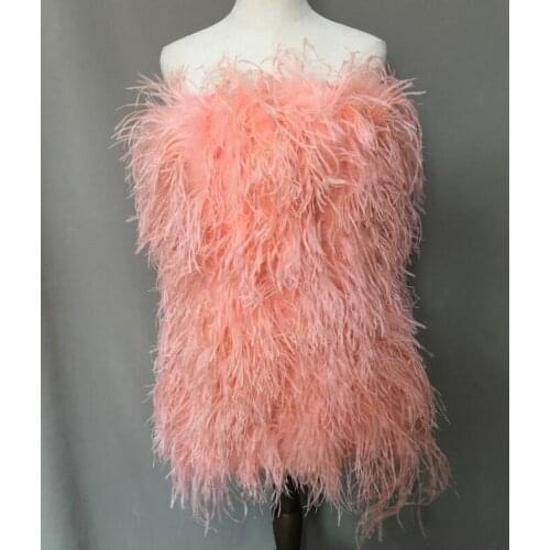 Real ostrich fur chest wrapping dress strapless feather dress sleeveless furry fluffy sexy 2021 fashion