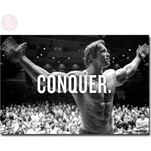 CONQUER Arnold Schwarzenegger Bodybuilding Motivational Quote Art Silk Poster Print 13x20 24x36inch Wall Picture for Living Room
