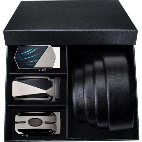 PT-0034 Fashion Automatic Buckle Genuine Leather luxury Belts Barry.Wang Alloy Buckle Belts For Men Wedding Groom Gift Box Set