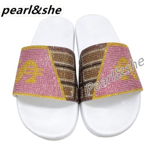 Fashion Wear Sandals Ladies Colorful Diamond Dollar Shoes Female Outdoor Slippers Girls Rhinestone Flip Flops Bling Bling