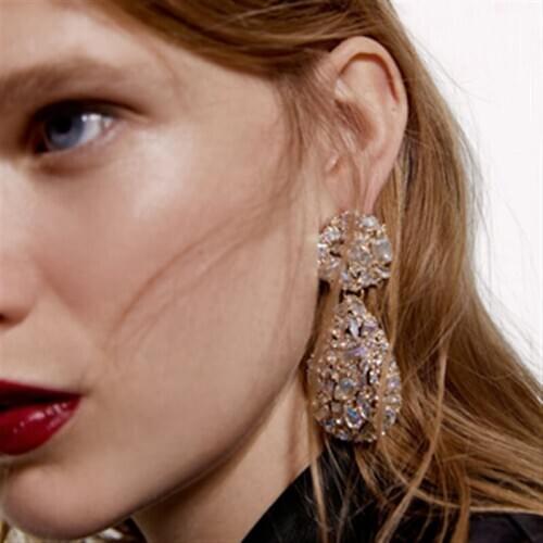 Trendy Exaggerate Full Crystal Geometric Water Drop Earrings Women Ladies Wedding Party Jewelry Gift Fashion Dangle Earrings