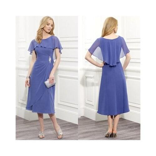 2019 Generous Crew Neckline Tea-Length Crystal Mother Of The Bride Dresses Chiffon Custom Made Hot Sale Free Shipping Vestido