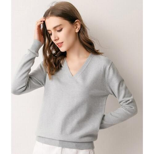 V-Neck Knitted Sweater Long-Sleeved Womens Loose 2020 New Bottoming Womens Pullover Fashion Spring and Autumn Sweater Tops