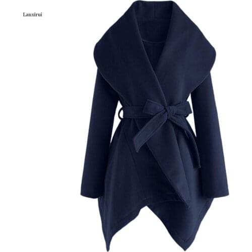 Loose Casual Long Sleeve Plus Size Fashion Women Winter Long Overcoat Outwear Wool Coat Cardigans Femme Belt Coat trench