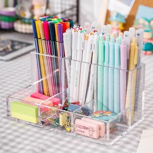 Large Capacity Desk Pen Holder Pencil Storage Box Desktop Cosmetic Organizer Makeup Brush Stand Case School Office Stationery