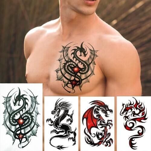 Totem Dragon Temporary Tattoos For Men Boys Adults DIY Body Art Painting Tattoo Realistic Fake Waterproof Animal Tatoo Geometry