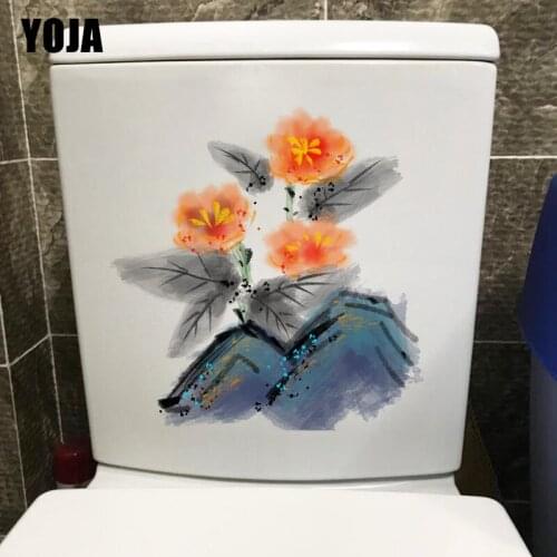 YOJA 21.5X22.3CM Ink Painting Flower Creative WC Decor Toilet Home Bedroom Wall Sticker T1-1460
