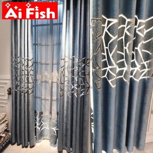 Blue Crack Geometric Design Curtains Blackout For Living Room Coffee Sheer Bedroom Curtain Luxurious Window Blinds Drape MY242#3