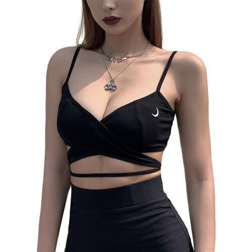 Womens Sling Lace Up Crop Top Wrapped Camis Fall Party Solid Color Sliming Club Elastic V-Neck Lace-up Pleated Clothes