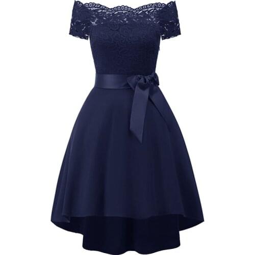 2021 Summer Elegant Lace Dress Women Patchwork Slash Neck Short Sleeve Sashes Tunic Dress Ladies Sexy Evening Party Dresses